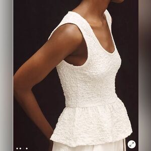 NWT Maeve Anthropologie White Textured Smocked Peplum Top Shirt XS